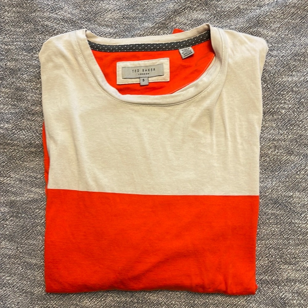 Ted Baker cream/orange contrast short sleeve tee
